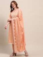 Pastel Orange Cotton White Floral Embroidered Shalwar Suit - Zedanya