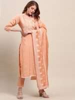 Pastel Orange Cotton White Floral Embroidered Shalwar Suit - Zedanya - Image 2
