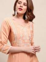 Pastel Orange Cotton White Floral Embroidered Shalwar Suit - Zedanya - Image 3