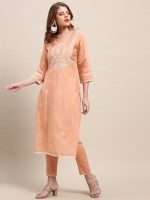 Pastel Orange Cotton White Floral Embroidered Shalwar Suit - Zedanya - Image 10