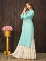 Blue Drop Yoke Embroidered Designer Kurta - Zedanya - Image 5