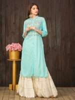 Blue Drop Yoke Embroidered Designer Kurta - Zedanya - Image 2