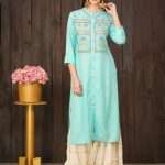 Blue Drop Yoke Embroidered Designer Kurta - Zedanya