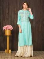 Blue Drop Yoke Embroidered Designer Kurta - Zedanya