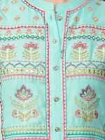 Blue Drop Yoke Embroidered Designer Kurta - Zedanya - Image 4