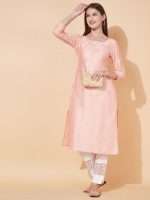 Peach Floral Sequin Embroidered Designer Kurta - Zedanya - Image 5