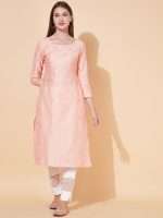 Peach Floral Sequin Embroidered Designer Kurta - Zedanya