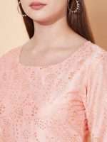 Peach Floral Sequin Embroidered Designer Kurta - Zedanya - Image 6