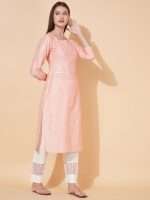 Peach Floral Sequin Embroidered Designer Kurta - Zedanya - Image 7