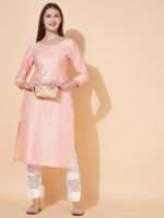 Peach Floral Sequin Embroidered Designer Kurta - Zedanya - Image 2