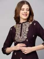 Deep Wine Floral Hand Embroidered Indian Shalwar Suit - Zedanya - Image 3