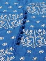 Indian Kurta Design in Blue Cotton Silk Floral Embroidery- Zedanya - Image 6