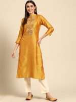 Mustard Yellow GotaPatti Hand Embroidered Designer Kurta -Zedanya - Image 2