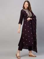 Deep Wine Floral Hand Embroidered Indian Shalwar Suit - Zedanya - Image 8