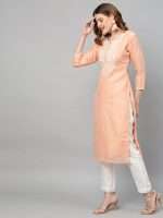 Peach Orange Embroidered Chanderi Straight Kurta With Dupatta - Zedanya - Image 8