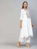 White Floral Yoke Embroidered A-Line Shalwar Suit - Zedanya - Image 9