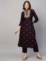 Deep Wine Floral Hand Embroidered Indian Shalwar Suit - Zedanya - Image 6