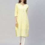 Light Yellow Floral Sequin Embroidered Straight Cut Kurta - Zedanya