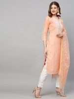 Peach Orange Embroidered Chanderi Straight Kurta With Dupatta - Zedanya - Image 3