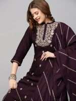 Deep Wine Floral Hand Embroidered Indian Shalwar Suit - Zedanya - Image 7