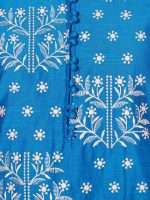 Indian Kurta Design in Blue Cotton Silk Floral Embroidery- Zedanya - Image 7