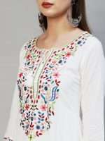 White Floral Yoke Embroidered A-Line Shalwar Suit - Zedanya - Image 8