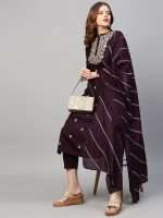 Deep Wine Floral Hand Embroidered Indian Shalwar Suit - Zedanya - Image 2