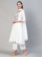 White Floral Yoke Embroidered A-Line Shalwar Suit - Zedanya - Image 12