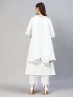 White Floral Yoke Embroidered A-Line Shalwar Suit - Zedanya - Image 13