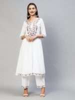 White Floral Yoke Embroidered A-Line Shalwar Suit - Zedanya - Image 6