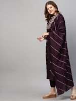 Deep Wine Floral Hand Embroidered Indian Shalwar Suit - Zedanya - Image 4