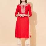 latest Indian kurta design in red gold foil print