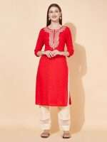 latest Indian kurta design in red gold foil print