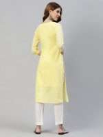 Light Yellow Floral Sequin Embroidered Straight Cut Kurta - Zedanya - Image 10