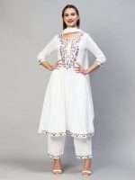 White Floral Yoke Embroidered A-Line Shalwar Suit - Zedanya - Image 3