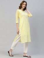 Light Yellow Floral Sequin Embroidered Straight Cut Kurta - Zedanya - Image 7