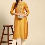 Mustard Yellow GotaPatti Hand Embroidered Designer Kurta -Zedanya