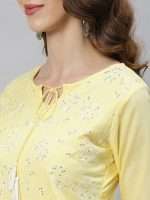 Light Yellow Floral Sequin Embroidered Straight Cut Kurta - Zedanya - Image 6