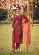 Red Shalwar Suit in Silk Bead Embroidery