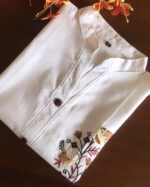 White Linen Floral Embroidered Casual Kurta - Zedanya - Image 5
