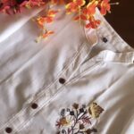 White Linen Floral Embroidered Casual Kurta - Zedanya