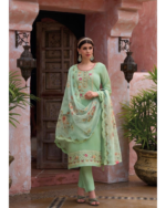 The Green Luxury Floral Embroidered Indian Readymade Shalwar Suit