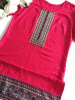 Indian Kurta design in Magenta Pink Gold Foil Print with Yoke Embroidery - Zedanya - Image 3