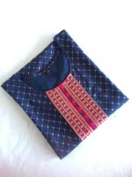 Indian Kurta Design in Navy Blue Gold Foil Print Yoke Embroidery - Zedanya - Image 2