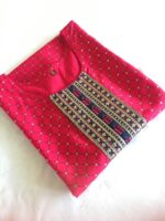 Indian Kurta design in Magenta Pink Gold Foil Print with Yoke Embroidery - Zedanya - Image 4