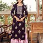 Indian Purple Gold Foil Print Sharara Suit - Zedanya