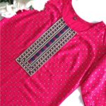 Indian Kurta design in Magenta Pink Gold Foil Print with Yoke Embroidery - Zedanya