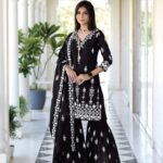 Black Heavy Embroidery Work Readymade Gharara Suit - Zedanya
