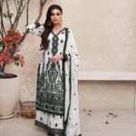 Latest White Designer Black Embroidery Readymade Suit by Zedanya