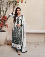 Latest White Designer Black Embroidery Readymade Suit by Zedanya